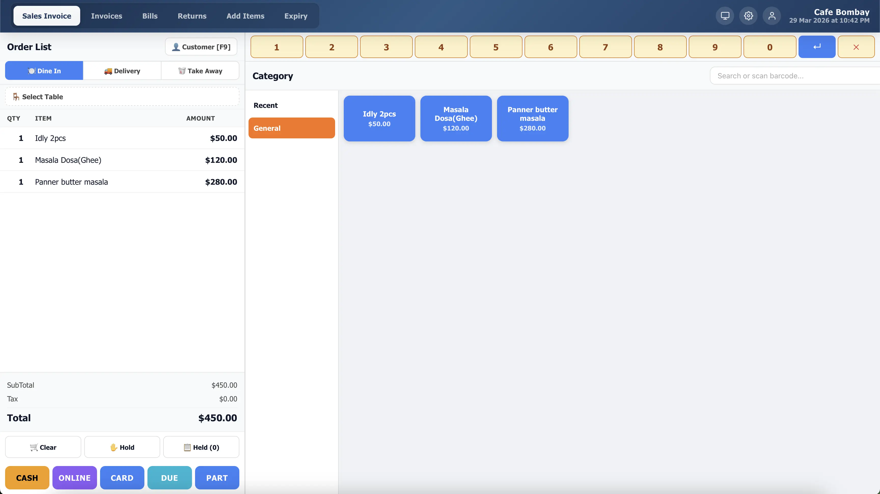 Tillora Restaurant POS with table layout and digital KOT